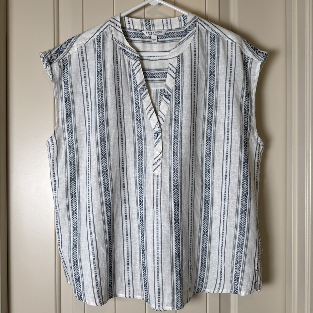 Liverpool Women's L Linen Blend Sleeveless‎ Top Western Boho Summer EUC